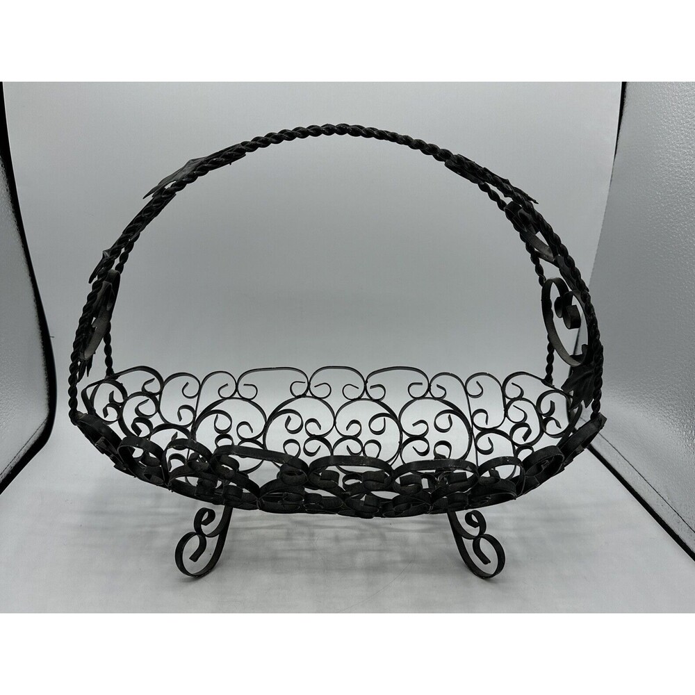 Vintage Wire Fruit Basket Black Made In Spain w/ Handle Home Decor - Picture 3 of 16